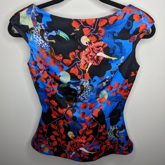 Mary Katrantzou Peplum Top Toucan Flamingo Floral